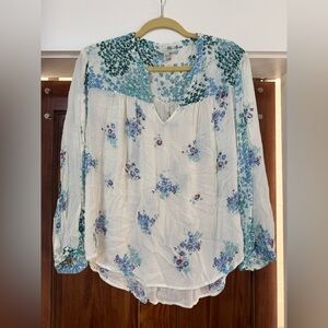Lucky Brand Teal and White Floral Blouse